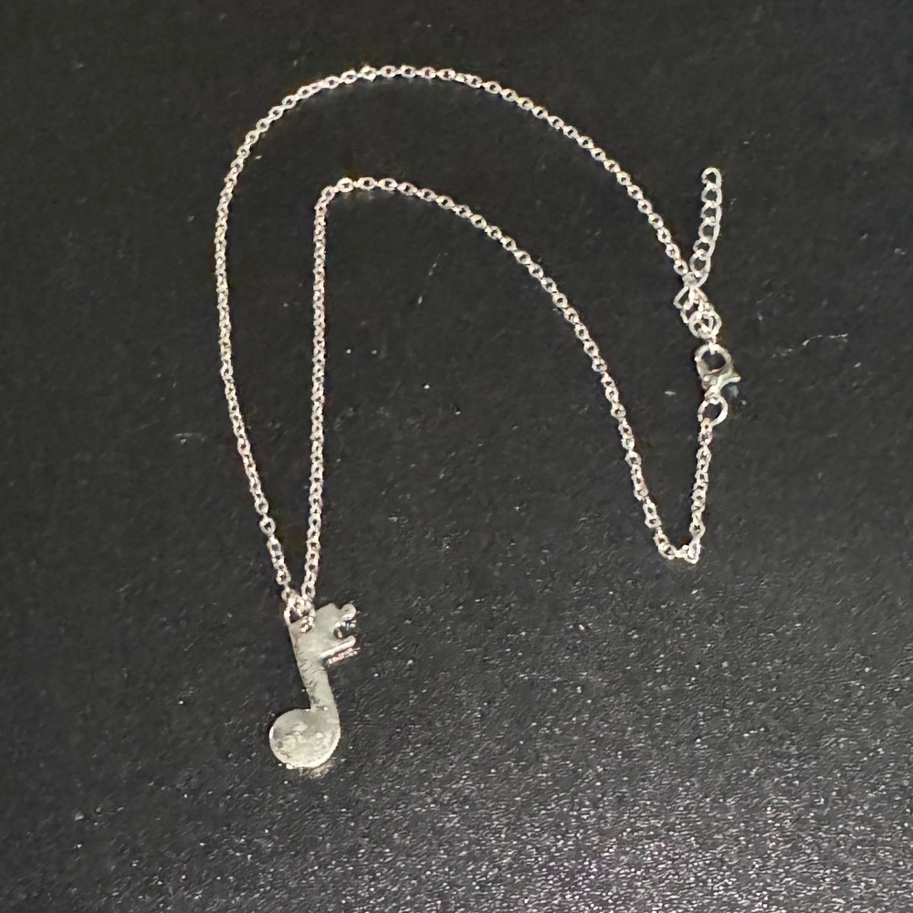 Silver Tone Musical Note Eighth Note Pendant Necklace